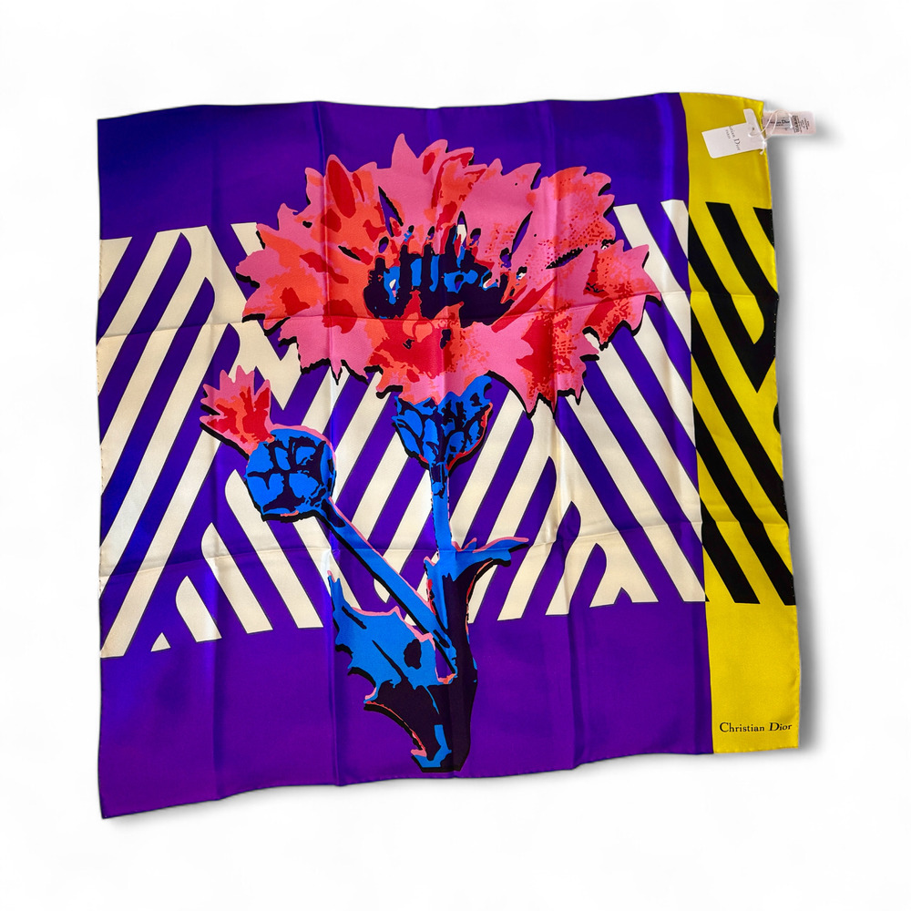 Authentic Dior D-Flower Pop Art Silk Scarf Square Floral Print